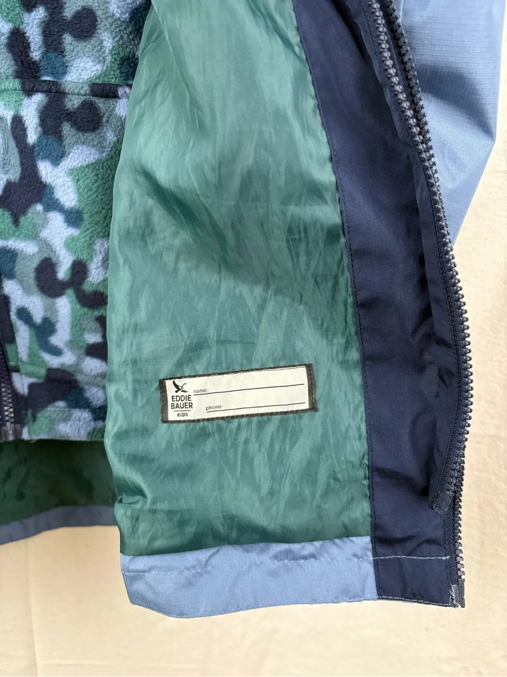 Eddie Bauer Kids Green and Navy Camo Fleece Jacket